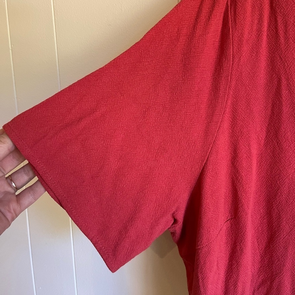 NWT Roolee Scalloped Linen Blend Button Down Red Pink Short Sleeve Dress… - Picture 6 of 11